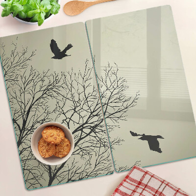 Planche à découper en verre Oiseaux sur les branches des arbres