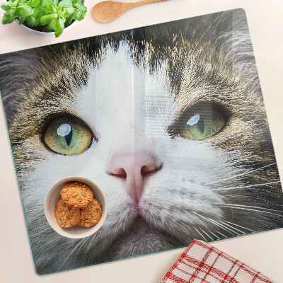 Planche à découper en verre Chat aux yeux verts
