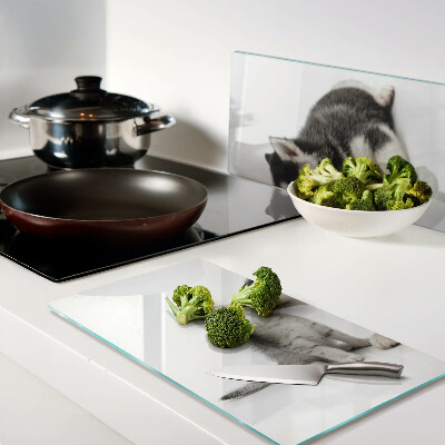 Planche à découper en verre Chaton et chiot en amitié