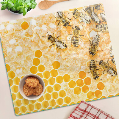 Planche à découper verre Ruches et abeilles