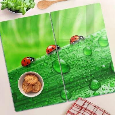 Planche à découper verre Coccinelles sur fond vert