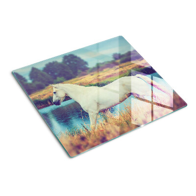 Planche à découper verre Cheval blanc au bord de l'eau