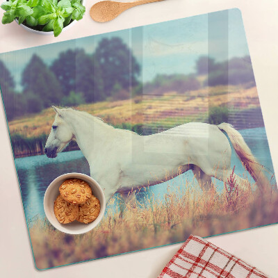 Planche à découper verre Cheval blanc au bord de l'eau