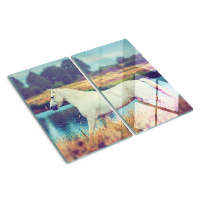 Planche à découper verre Cheval blanc au bord de l'eau