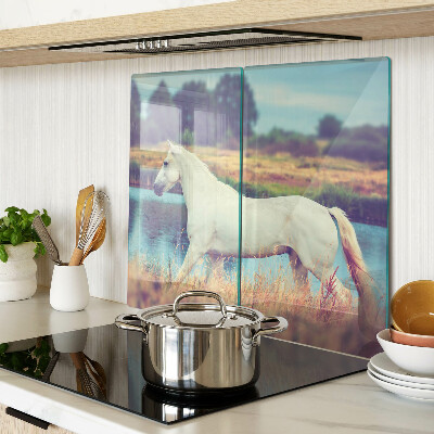 Planche à découper verre Cheval blanc au bord de l'eau