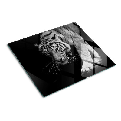 Planche à découper verre Tigre en noir et blanc