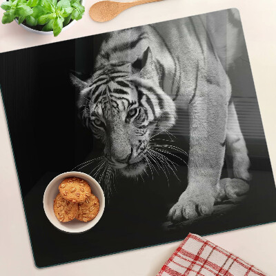 Planche à découper verre Tigre en noir et blanc