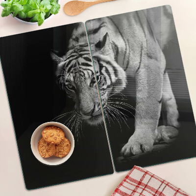 Planche à découper verre Tigre en noir et blanc