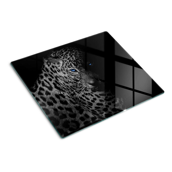 Planche à découper verre Panthère gauche aux yeux bleus
