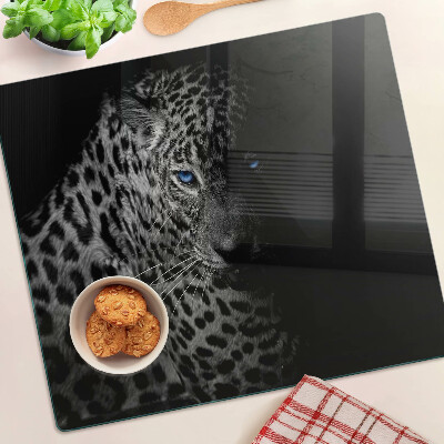 Planche à découper verre Panthère gauche aux yeux bleus