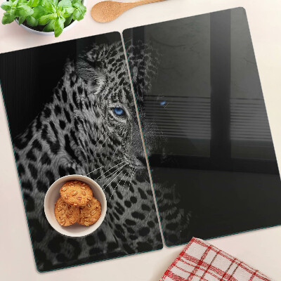 Planche à découper verre Panthère gauche aux yeux bleus