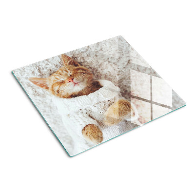 Planche à découper en verre Chaton mignon dans un pull