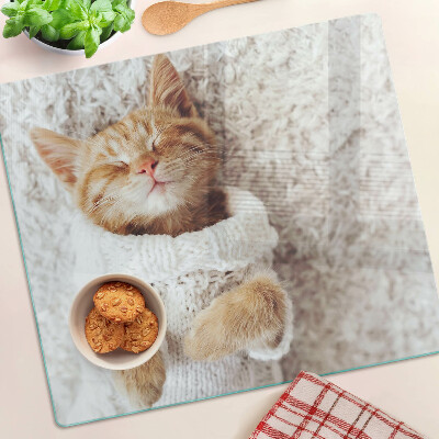 Planche à découper en verre Chaton mignon dans un pull