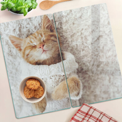 Planche à découper en verre Chaton mignon dans un pull