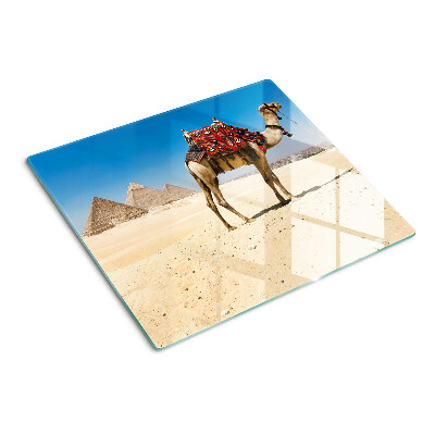 Planche à découper verre Pyramides et chameau dans le désert