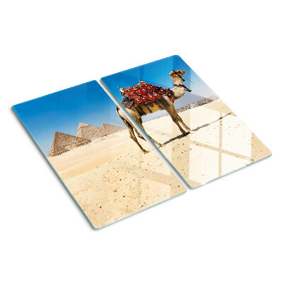 Planche à découper verre Pyramides et chameau dans le désert