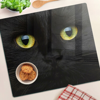 Planche à découper verre Chat noir aux yeux verts