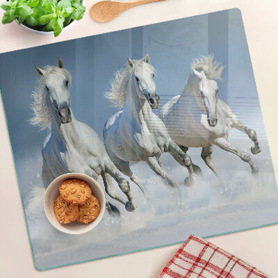 Planche à découper en verre Chevaux blancs au galop