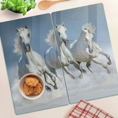 Planche à découper en verre Chevaux blancs au galop