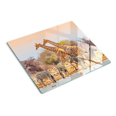 Planche à découper verre Zèbre et girafe dans leur habitat naturel
