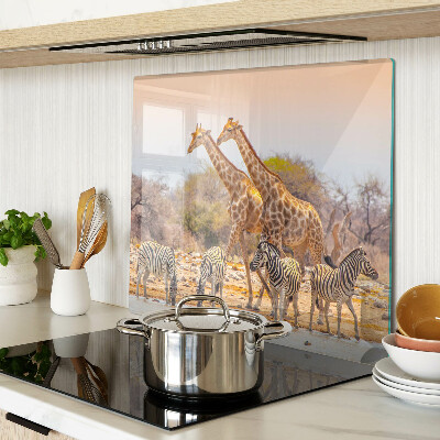 Planche à découper verre Zèbre et girafe dans leur habitat naturel