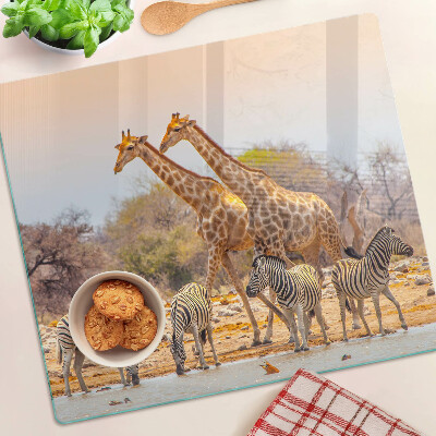 Planche à découper verre Zèbre et girafe dans leur habitat naturel