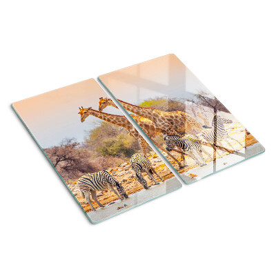 Planche à découper verre Zèbre et girafe dans leur habitat naturel