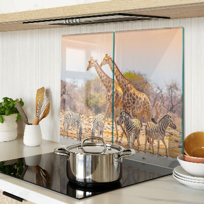 Planche à découper verre Zèbre et girafe dans leur habitat naturel