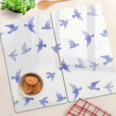 Planche à découper en verre Oiseaux dans les tons de bleu