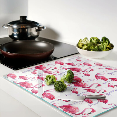 Planche à découper en verre Flamants roses sur fond blanc