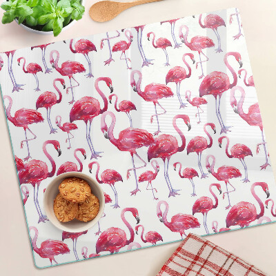 Planche à découper en verre Flamants roses sur fond blanc