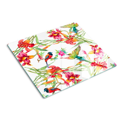 Planche à découper verre Fleurs et oiseaux exotiques