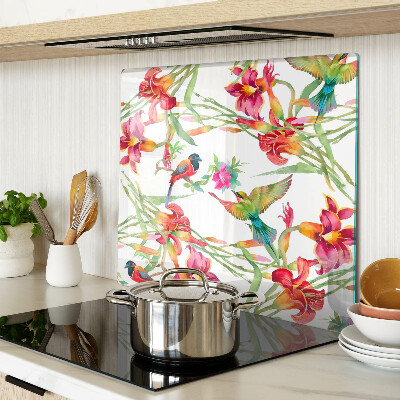 Planche à découper verre Fleurs et oiseaux exotiques