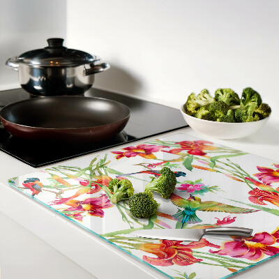 Planche à découper verre Fleurs et oiseaux exotiques
