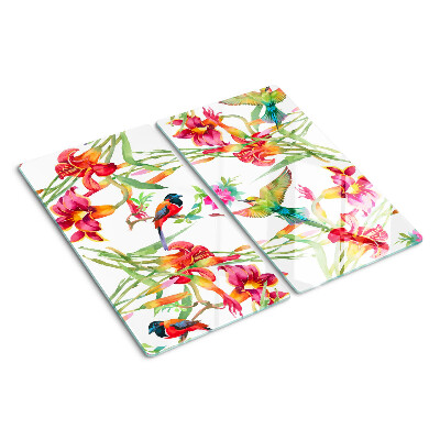 Planche à découper verre Fleurs et oiseaux exotiques