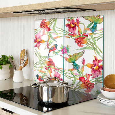 Planche à découper verre Fleurs et oiseaux exotiques