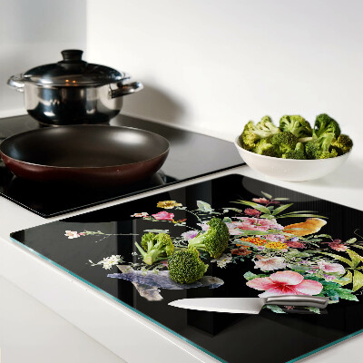 Planche à découper verre Fleurs et oiseaux