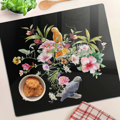 Planche à découper verre Fleurs et oiseaux