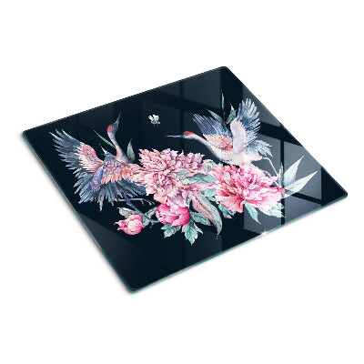 Planche à découper en verre Fleurs et oiseaux