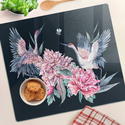 Planche à découper en verre Fleurs et oiseaux