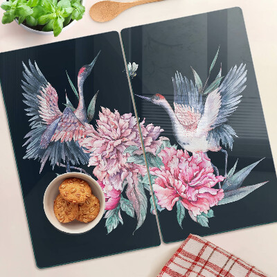 Planche à découper en verre Fleurs et oiseaux