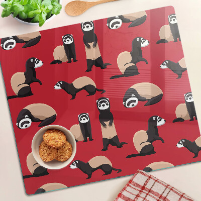 Planche à découper en verre Furets sur fond rouge