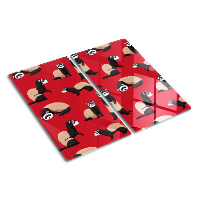 Planche à découper en verre Furets sur fond rouge