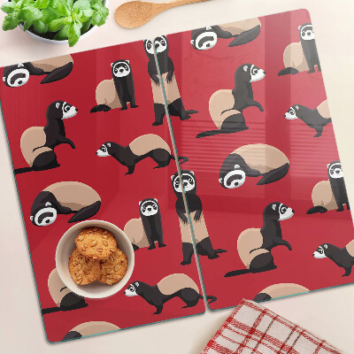 Planche à découper en verre Furets sur fond rouge