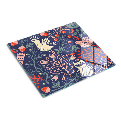 Planche à découper verre Oiseaux et fruits dans un style folklorique