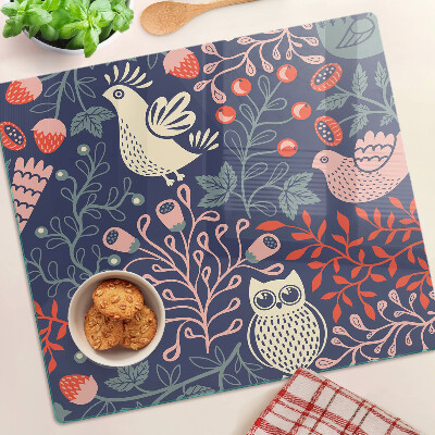 Planche à découper verre Oiseaux et fruits dans un style folklorique