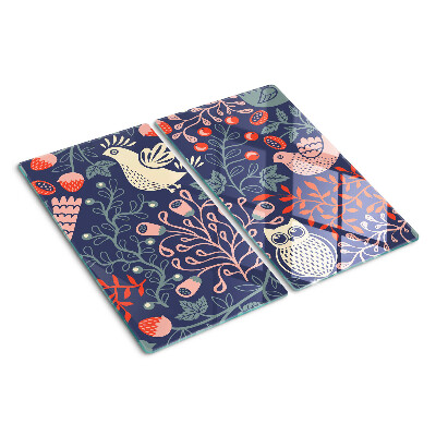 Planche à découper verre Oiseaux et fruits dans un style folklorique