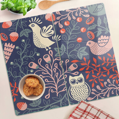 Planche à découper verre Oiseaux et fruits dans un style folklorique