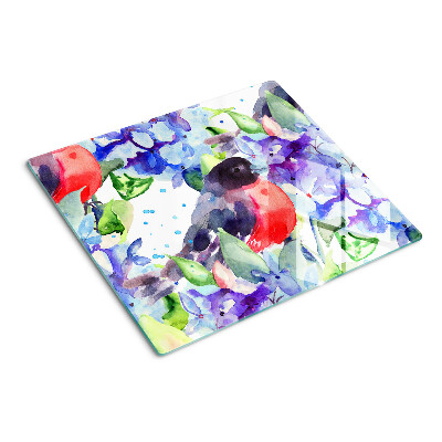 Planche à découper verre Oiseau sur fond de fleurs