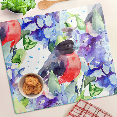 Planche à découper verre Oiseau sur fond de fleurs